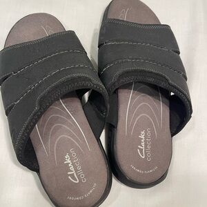 Mens Clarks Walkford Easy Sandals - Black Leather, Size 9.5 W